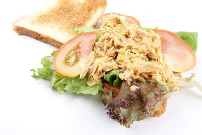 High angle view of breakfast served in plate