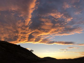 Low angle view of silhouette mountain against sky during sunset