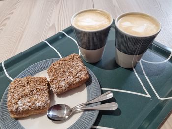 High angle view of breakfast on table