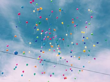 Low angle view of multi colored balloons