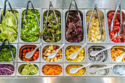 Directly above shot of chopped fruits in container