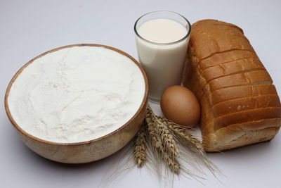 High angle view of breakfast on table