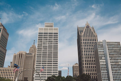 Low angle view of skyscrapers against sky