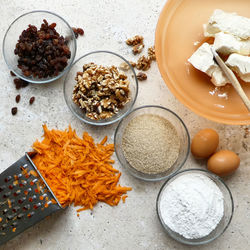 High angle view of breakfast on table