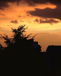 Silhouette of trees against cloudy sky
