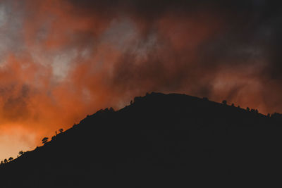 Low angle view of silhouette mountain against dramatic sky