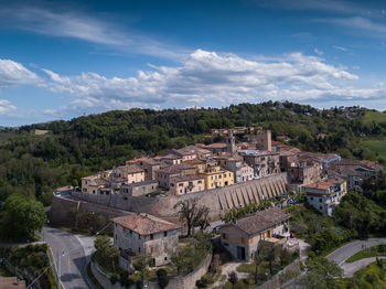 High angle view of townscape against sky