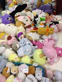 High angle view of multi colored toys