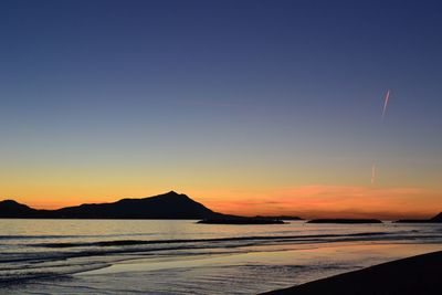 Scenic view of sea against clear sky during sunset