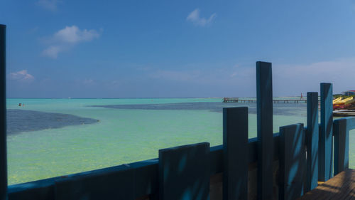 Scenic view of sea against blue sky