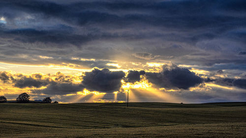 Scenic view of field against sky during sunset