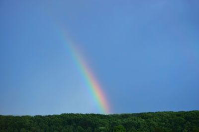 Scenic view of rainbow against clear blue sky