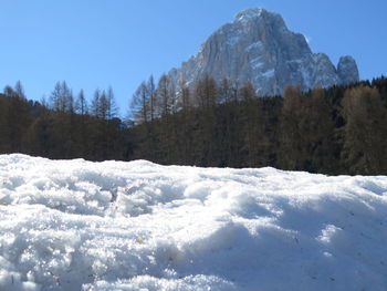 Scenic view of snow covered mountains against sky