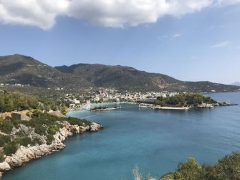 Scenic view of bay against sky