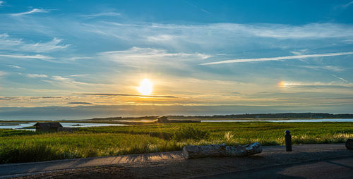 Scenic view of field against sky during sunset