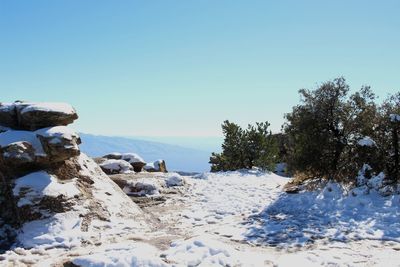 Scenic view of sea against clear blue sky