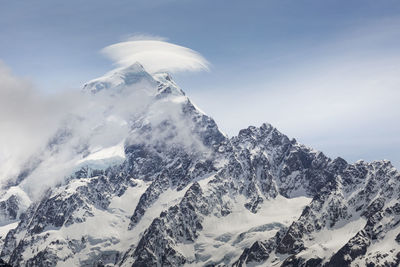 Scenic view of snowcapped mountains against sky