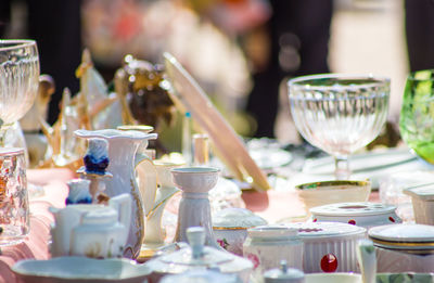 Second-hand goods are sold at a market stall