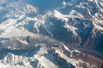 High angle view of snowcapped mountains