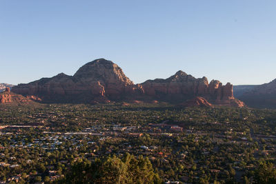 Scenic view of rocky mountains against clear sky