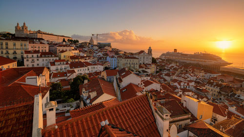 High angle view of buildings in city