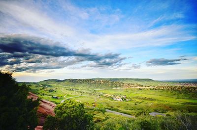 Scenic view of field against cloudy sky