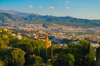 High angle view of townscape against sky