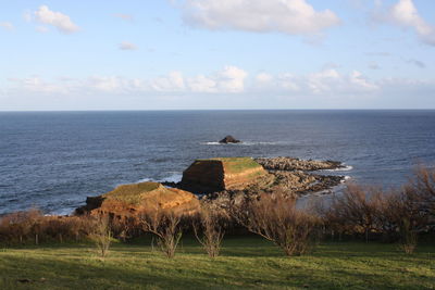 Scenic view of sea against cloudy sky