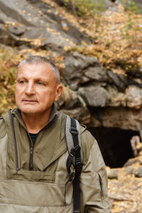 Portrait of an elderly man. a trip to the old mica mines in the ural mountains.