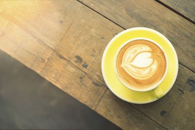 High angle view of cappuccino on table