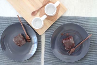 High angle view of breakfast on table