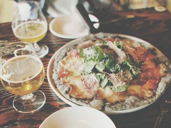 High angle view of meal served on table