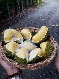 High angle view of fruits in basket