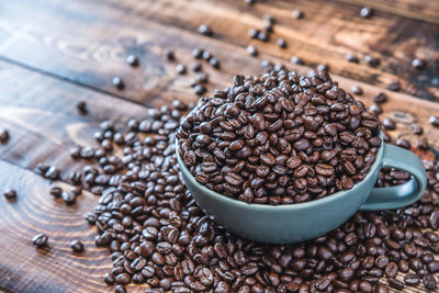 High angle view of coffee beans on table