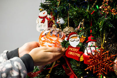 Cropped hand holding christmas tree