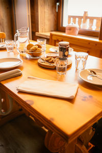 High angle view of place setting on table