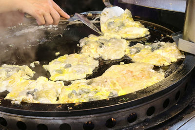 High angle view of person preparing food