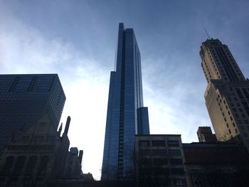 Low angle view of modern buildings against sky in city