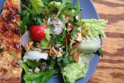 High angle view of chopped vegetables on table