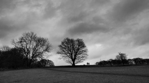 Silhouette trees on field against sky