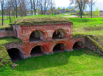 View of old ruin on field