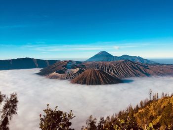 Panoramic view of volcanic landscape against sky