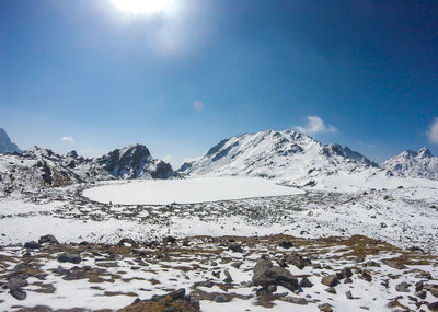 Frozen lake in the mountains 