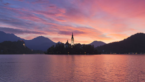 View of lake at sunset