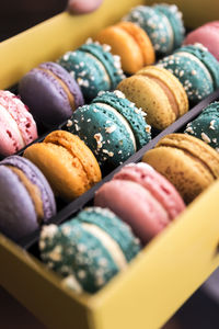 Close-up of colorful macaroons