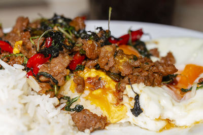 High angle view of meal served in plate