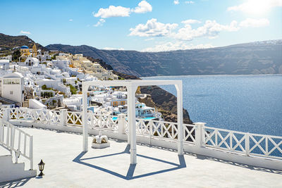 Terrace view in oia a town in santorini