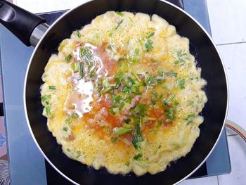 High angle view of breakfast served in plate