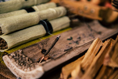 High angle view of coffee beans on table