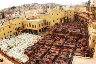 High angle view of buildings in town